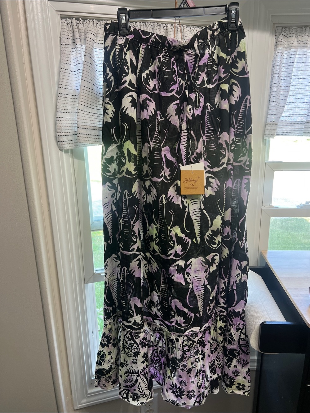 Lakhays Black Floral & Elephant Print Skirt - Purple & Light Green Accents